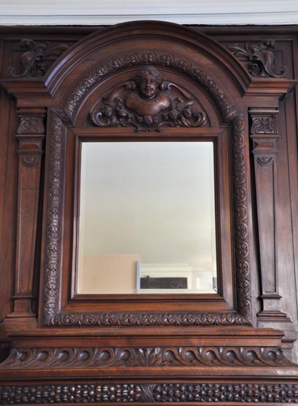 Grande cheminée ancienne de style Napoléon III en noyer Grande cheminée ancienne de style Napoléon III en noyer-2