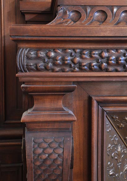 Grande cheminée ancienne de style Napoléon III en noyer Grande cheminée ancienne de style Napoléon III en noyer-8