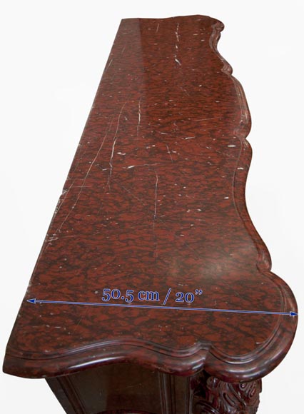Très belle cheminée ancienne de style Louis XV en marbre Rouge Griotte richement sculptée Très belle cheminée ancienne de style Louis XV en marbre Rouge Griotte richement sculptée-12