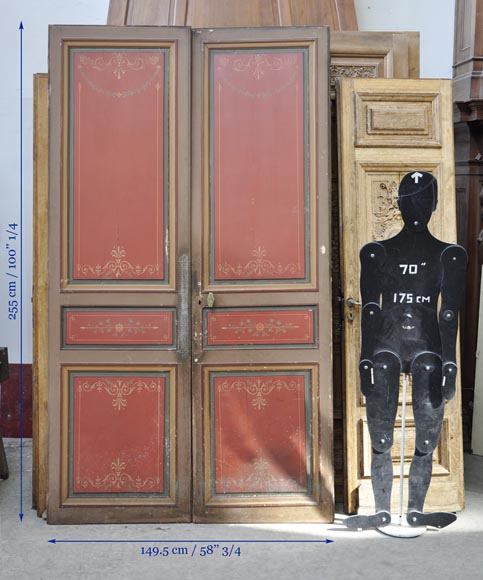 Double porte ancienne à décor floral peint Double porte ancienne à décor floral peint-11