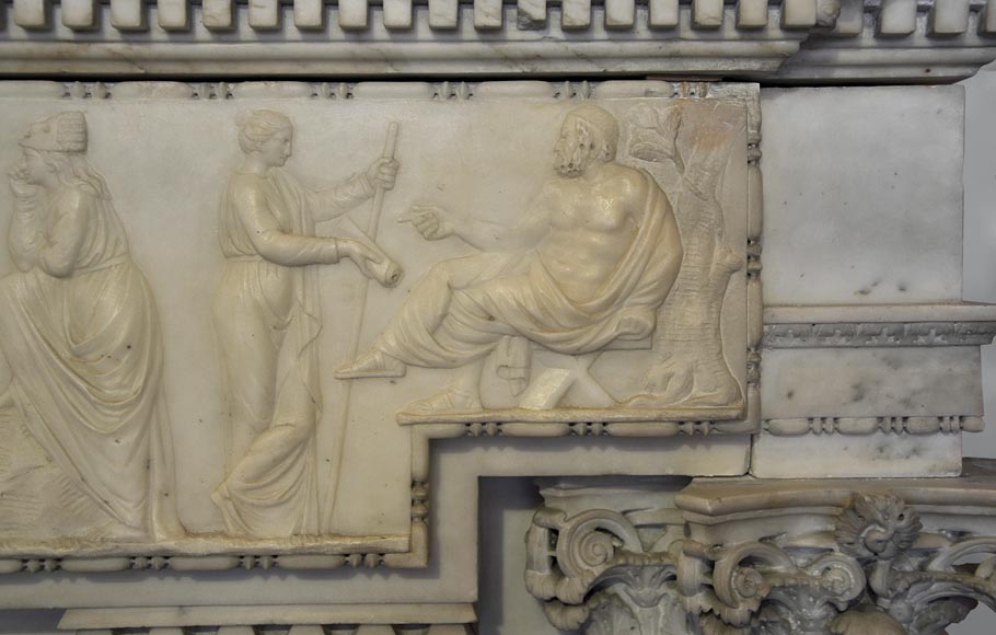 Exceptionnelle cheminée en marbre Statuaire de la fin du XVIIIè siècle avec grande frise de personnages d'après le ''Sarcophage des Muses'' au Musée du Louvre Exceptionnelle cheminée en marbre Statuaire de la fin du XVIIIè siècle avec grande frise de personnages d'après le ''Sarcophage des Muses'' au Musée du Louvre-5