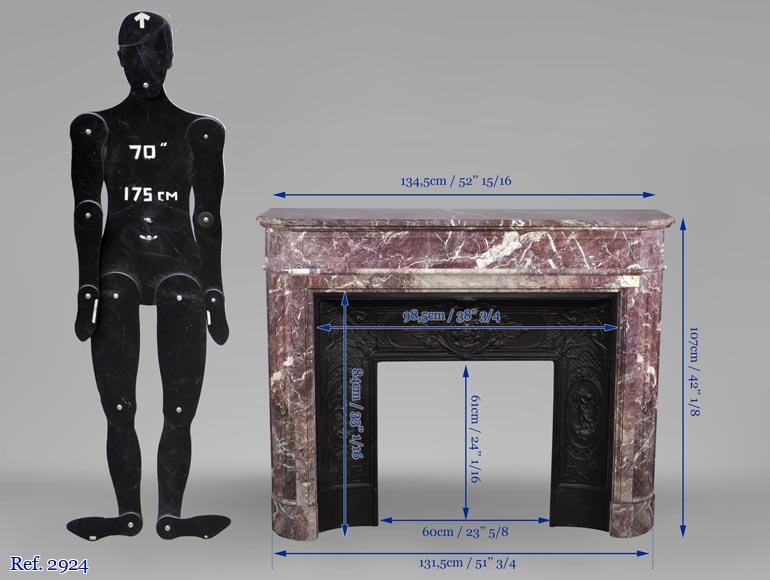 Belle cheminée ancienne de style Louis XVI à coins arrondis en marbre Violet de Villefranche Belle cheminée ancienne de style Louis XVI à coins arrondis en marbre Violet de Villefranche-9