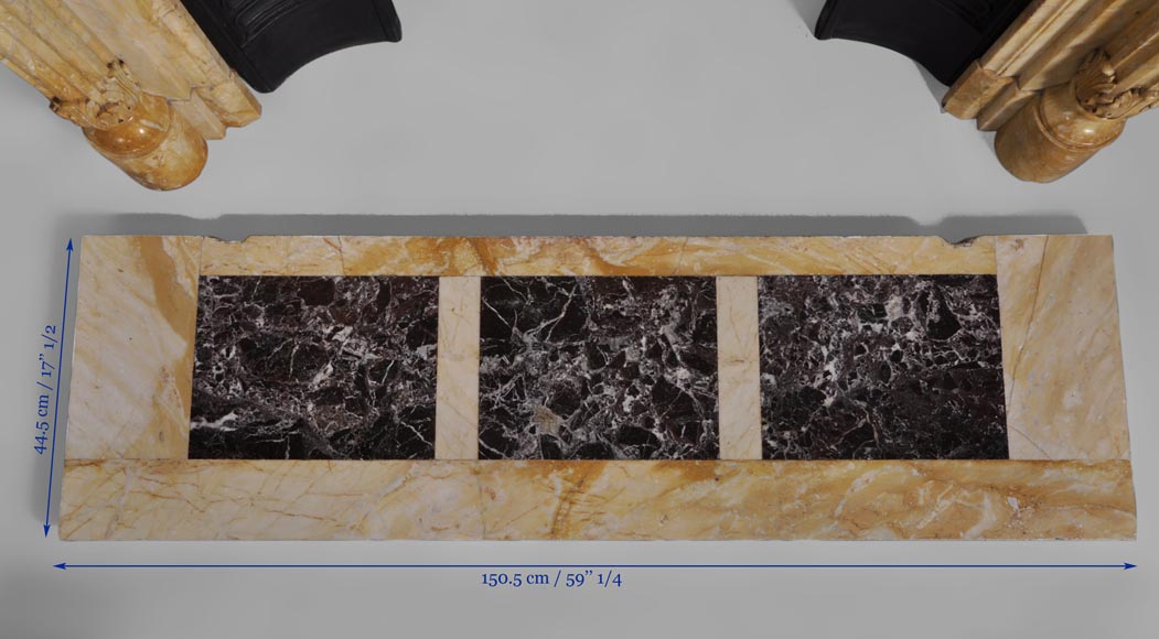 Belle cheminée ancienne de style Louis XVI à demi-colonnes en marbre Jaune de Sienne Belle cheminée ancienne de style Louis XVI à demi-colonnes en marbre Jaune de Sienne-9