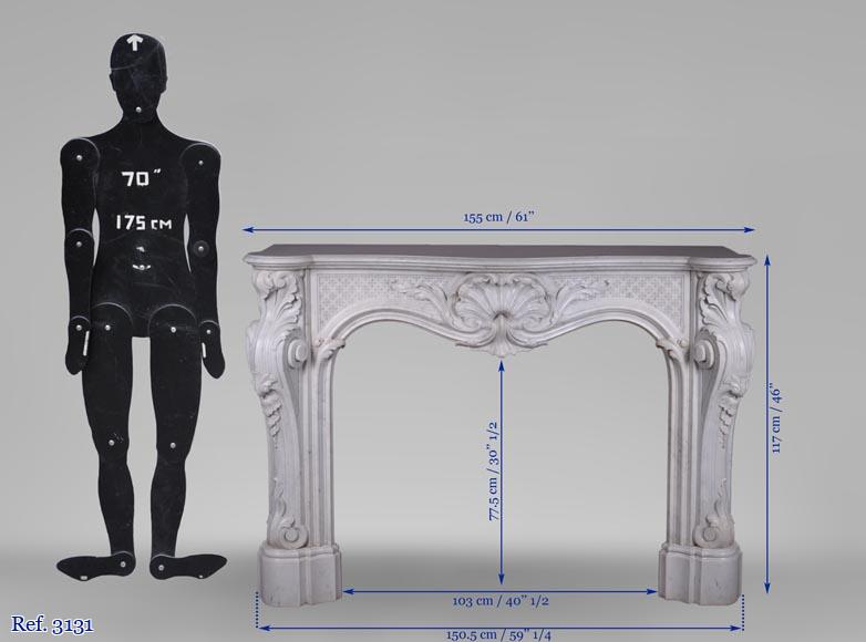 Belle cheminée de style Louis XV opulente en marbre Blanc de Carrare Belle cheminée de style Louis XV opulente en marbre Blanc de Carrare-13