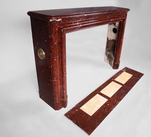 Cheminée ancienne de style Louis XIV en marbre Rouge Griotte avec son intérieur en fonte Cheminée ancienne de style Louis XIV en marbre Rouge Griotte avec son intérieur en fonte-2