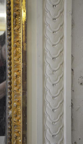 Grande cheminée de style Louis XVI en marbre Blanc de Carrare avec son intérieur en fonte et son trumeau Grande cheminée de style Louis XVI en marbre Blanc de Carrare avec son intérieur en fonte et son trumeau-15