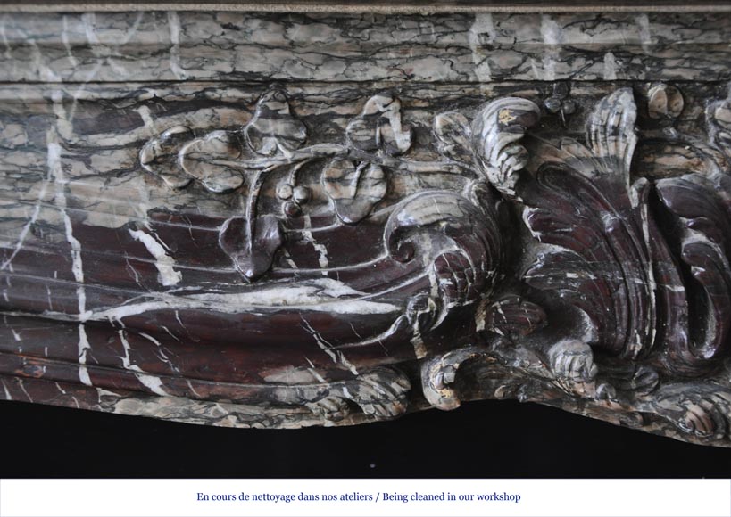 Belle cheminée ancienne de style Régence en marbre Campan Grand Mélange, XIXè siècle Belle cheminée ancienne de style Régence en marbre Campan Grand Mélange, XIXè siècle-3