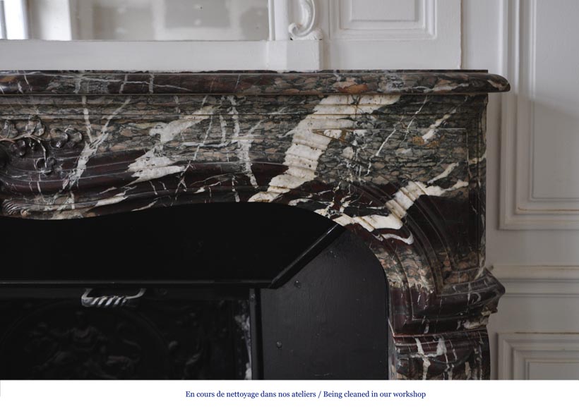 Belle cheminée ancienne de style Régence en marbre Campan Grand Mélange, XIXè siècle Belle cheminée ancienne de style Régence en marbre Campan Grand Mélange, XIXè siècle-9