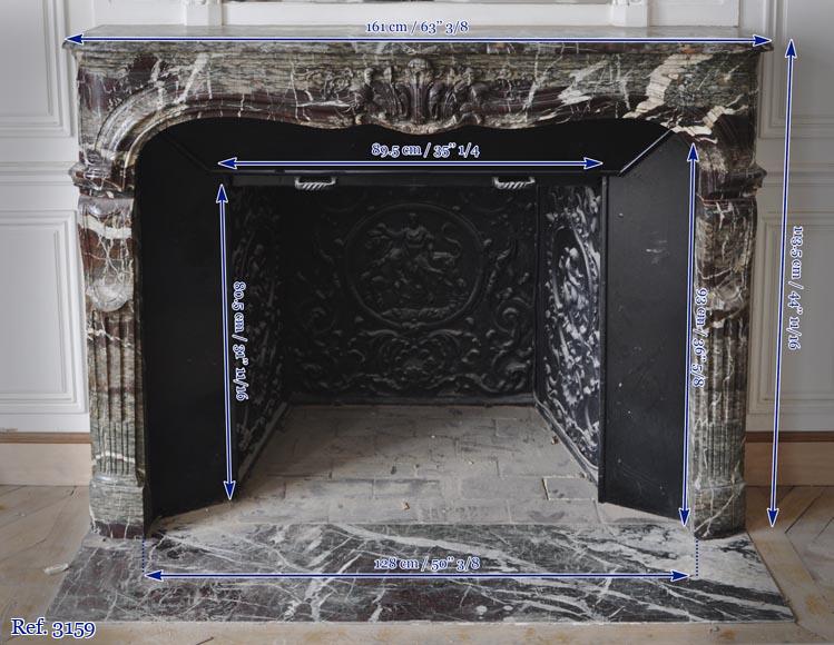 Belle cheminée ancienne de style Régence en marbre Campan Grand Mélange, XIXè siècle Belle cheminée ancienne de style Régence en marbre Campan Grand Mélange, XIXè siècle-15