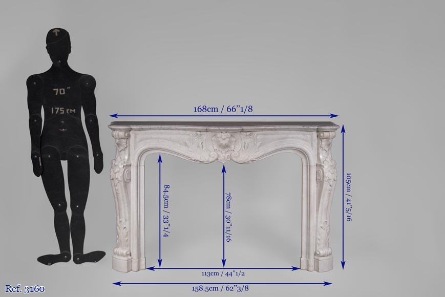 Belle cheminée ancienne de style Louis XV à décor riche en marbre Blanc de Carrare Belle cheminée ancienne de style Louis XV à décor riche en marbre Blanc de Carrare-10