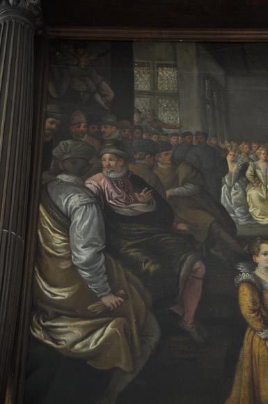 Importante cheminée ancienne en noyer sculpté et huile sur toile du XVIIè siècle d'après Giovanni Andrea CASELLA  Importante cheminée ancienne en noyer sculpté et huile sur toile du XVIIè siècle d'après Giovanni Andrea CASELLA -2