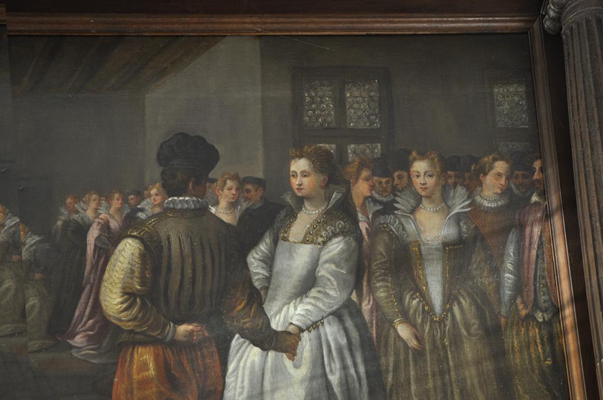 Importante cheminée ancienne en noyer sculpté et huile sur toile du XVIIè siècle d'après Giovanni Andrea CASELLA  Importante cheminée ancienne en noyer sculpté et huile sur toile du XVIIè siècle d'après Giovanni Andrea CASELLA -3