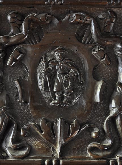 Importante cheminée ancienne en noyer sculpté et huile sur toile du XVIIè siècle d'après Giovanni Andrea CASELLA  Importante cheminée ancienne en noyer sculpté et huile sur toile du XVIIè siècle d'après Giovanni Andrea CASELLA -6