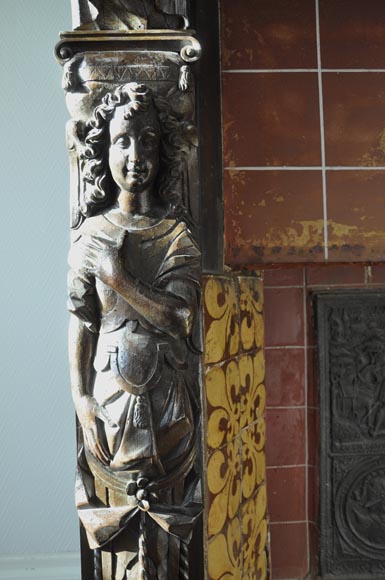 Importante cheminée ancienne en noyer sculpté et huile sur toile du XVIIè siècle d'après Giovanni Andrea CASELLA  Importante cheminée ancienne en noyer sculpté et huile sur toile du XVIIè siècle d'après Giovanni Andrea CASELLA -10