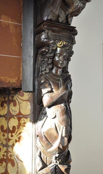 Importante cheminée ancienne en noyer sculpté et huile sur toile du XVIIè siècle d'après Giovanni Andrea CASELLA  Importante cheminée ancienne en noyer sculpté et huile sur toile du XVIIè siècle d'après Giovanni Andrea CASELLA -14