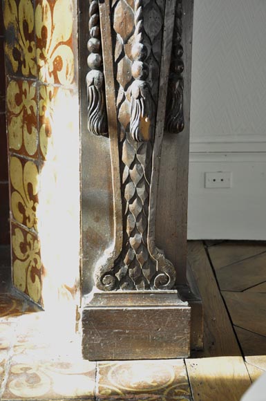 Importante cheminée ancienne en noyer sculpté et huile sur toile du XVIIè siècle d'après Giovanni Andrea CASELLA  Importante cheminée ancienne en noyer sculpté et huile sur toile du XVIIè siècle d'après Giovanni Andrea CASELLA -15