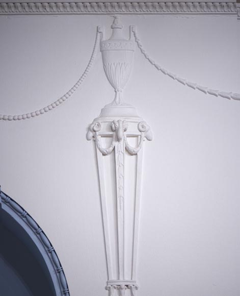 Exceptionnelle pièce de boiserie complète de style Regency en marqueterie d'acajou avec sa cheminée, France XIXè siècle Exceptionnelle pièce de boiserie complète de style Regency en marqueterie d'acajou avec sa cheminée, France XIXè siècle-13