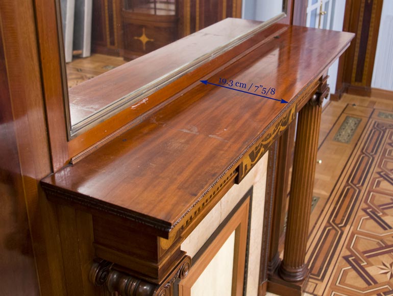 Exceptionnelle pièce de boiserie complète de style Regency en marqueterie d'acajou avec sa cheminée, France XIXè siècle Exceptionnelle pièce de boiserie complète de style Regency en marqueterie d'acajou avec sa cheminée, France XIXè siècle-26