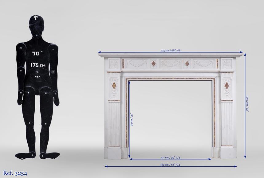 Très belle cheminée ancienne de style Victorien en marbre Statuaire de Carrare et Brocatelle violette de la fin XIXe siècle, avec cannelures, guirlandes et losanges Très belle cheminée ancienne de style Victorien en marbre Statuaire de Carrare et Brocatelle violette de la fin XIXe siècle, avec cannelures, guirlandes et losanges-14