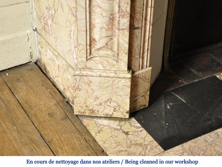 Cheminée ancienne de style Louis XV en mabre Breccia Nuvolata avec sa coquille en marbre de Carrare Cheminée ancienne de style Louis XV en mabre Breccia Nuvolata avec sa coquille en marbre de Carrare-4