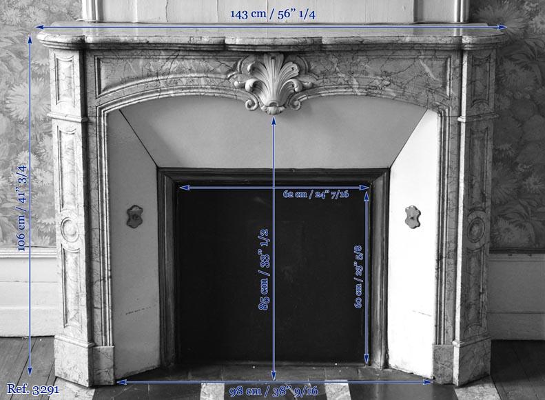 Cheminée ancienne de style Louis XV en mabre Breccia Nuvolata avec sa coquille en marbre de Carrare Cheminée ancienne de style Louis XV en mabre Breccia Nuvolata avec sa coquille en marbre de Carrare-8