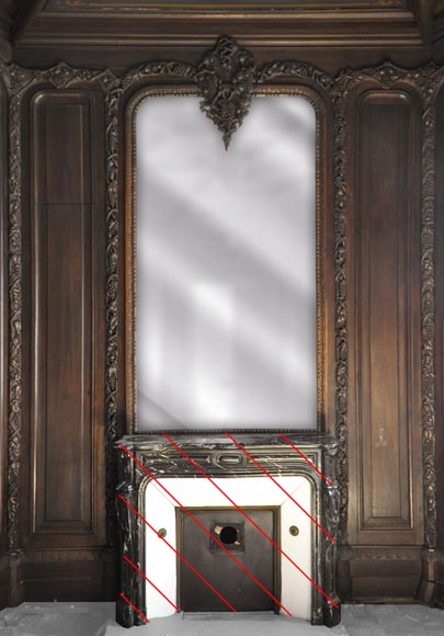 Grande pièce de boiserie ancienne en chêne sculpté à décor de trophées de chasse et natures mortes Grande pièce de boiserie ancienne en chêne sculpté à décor de trophées de chasse et natures mortes-3