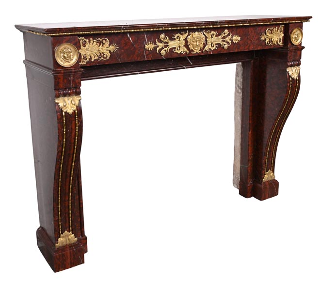 Cheminée Empire en marbre Rouge Griotte et bronzes dorés Cheminée Empire en marbre Rouge Griotte et bronzes dorés-6