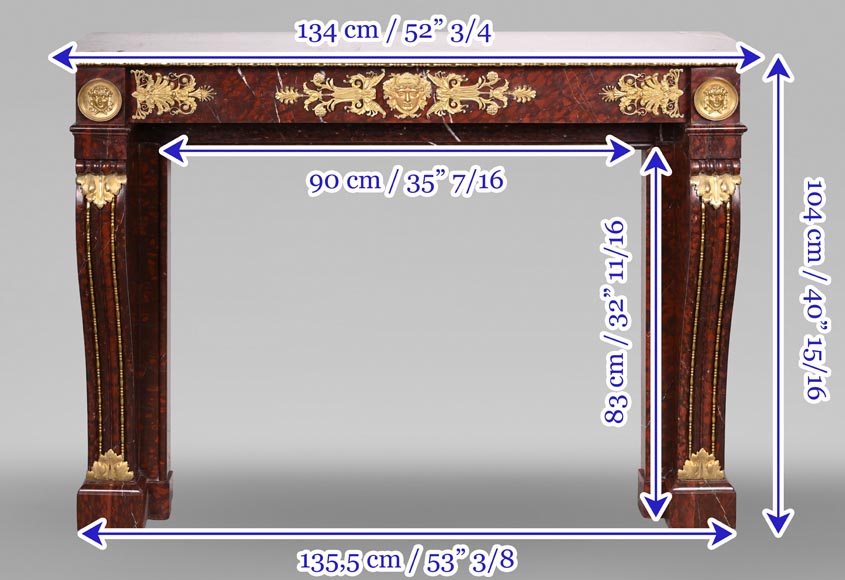 Cheminée Empire en marbre Rouge Griotte et bronzes dorés Cheminée Empire en marbre Rouge Griotte et bronzes dorés-13