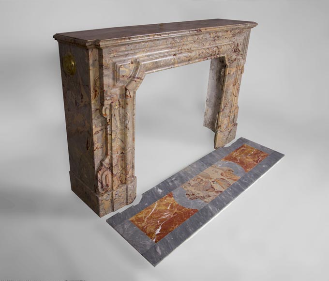 Cheminée ancienne de style Louis XIV en marbre Sarrancolin Ilhet et sa belle dalle foyère  Cheminée ancienne de style Louis XIV en marbre Sarrancolin Ilhet et sa belle dalle foyère -2