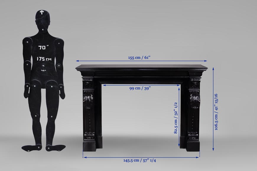 Belle cheminée ancienne de style Napoléon III à enroulements et feuilles d'acanthe en marbre Noir Fin de Belgique Belle cheminée ancienne de style Napoléon III à enroulements et feuilles d'acanthe en marbre Noir Fin de Belgique-10