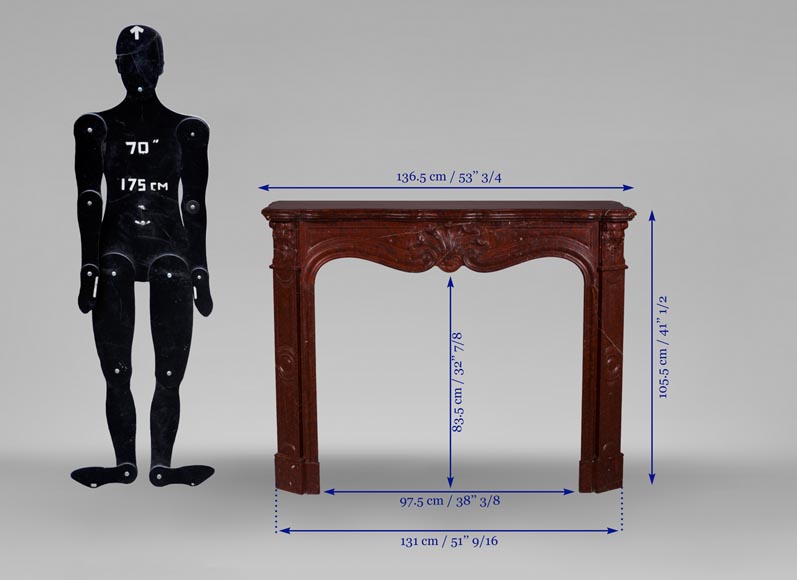 Cheminée ancienne de style Louis XV à trois coquilles en marbre Rouge Griotte Cheminée ancienne de style Louis XV à trois coquilles en marbre Rouge Griotte-9