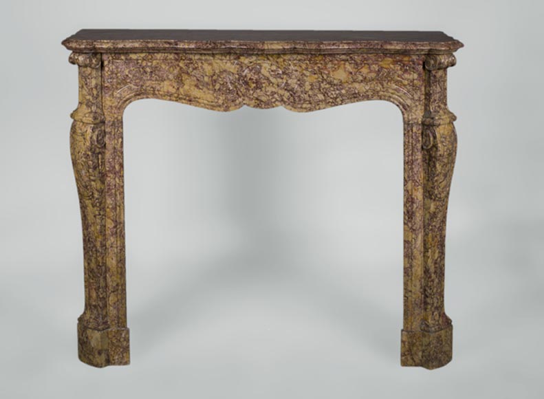 Cheminée ancienne de style Louis XV, modèle Pompadour, en marbre Brocatelle du Hura Cheminée ancienne de style Louis XV, modèle Pompadour, en marbre Brocatelle du Hura-0