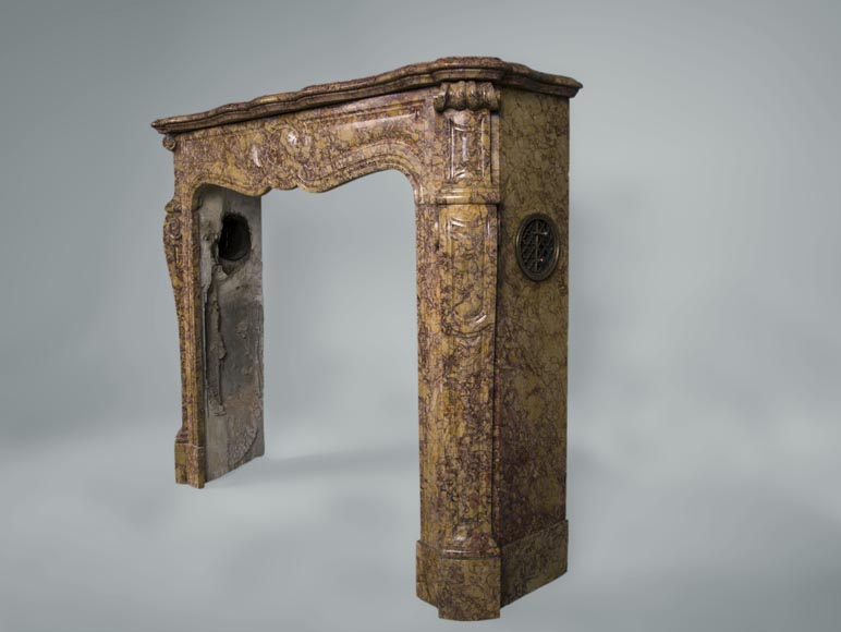 Cheminée ancienne de style Louis XV, modèle Pompadour, en marbre Brocatelle du Hura Cheminée ancienne de style Louis XV, modèle Pompadour, en marbre Brocatelle du Hura-5