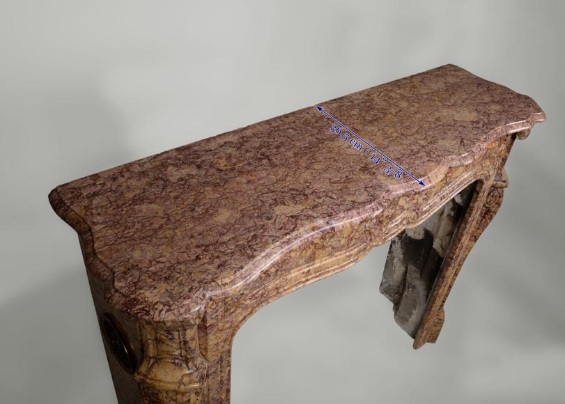 Cheminée ancienne de style Louis XV, modèle Pompadour, en marbre Brocatelle du Hura Cheminée ancienne de style Louis XV, modèle Pompadour, en marbre Brocatelle du Hura-8