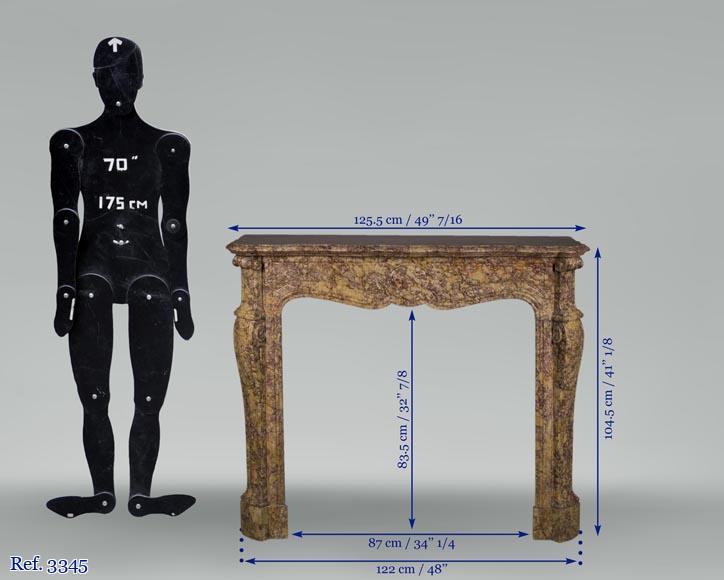 Cheminée ancienne de style Louis XV, modèle Pompadour, en marbre Brocatelle du Hura Cheminée ancienne de style Louis XV, modèle Pompadour, en marbre Brocatelle du Hura-9