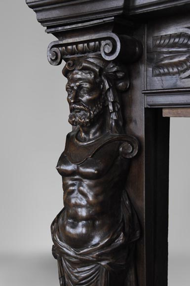 Cheminée ancienne de style Néo-Renaissance en chêne avec un portrait de femme Cheminée ancienne de style Néo-Renaissance en chêne avec un portrait de femme-7