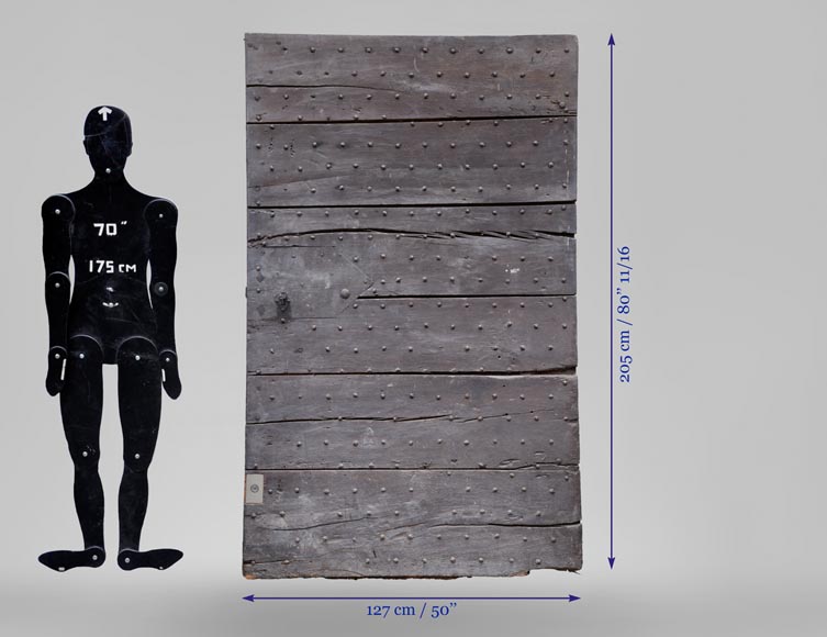 Rare porte ancienne en chêne à lames cloutées, XVIIIè siècle Rare porte ancienne en chêne à lames cloutées, XVIIIè siècle-14