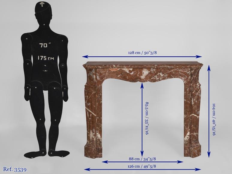 Cheminée ancienne de style Louis XV, modèle Pompadour, en marbre Rouge du Nord Cheminée ancienne de style Louis XV, modèle Pompadour, en marbre Rouge du Nord-11