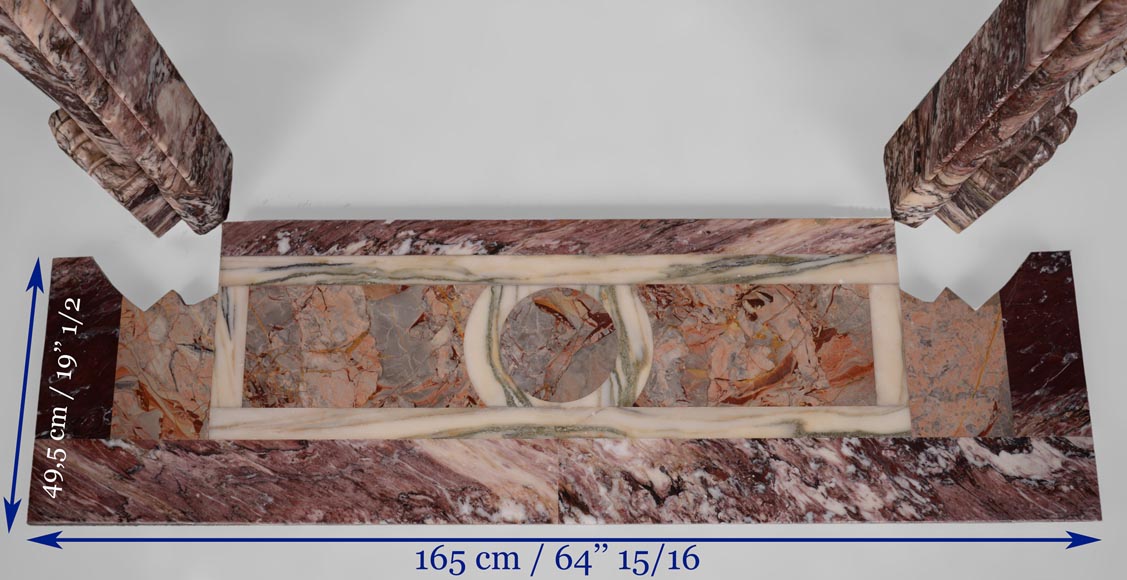 Exceptionnelle cheminée ancienne de style Louis XV en marbre Fleur de Pêcher à la large palmette Exceptionnelle cheminée ancienne de style Louis XV en marbre Fleur de Pêcher à la large palmette-12