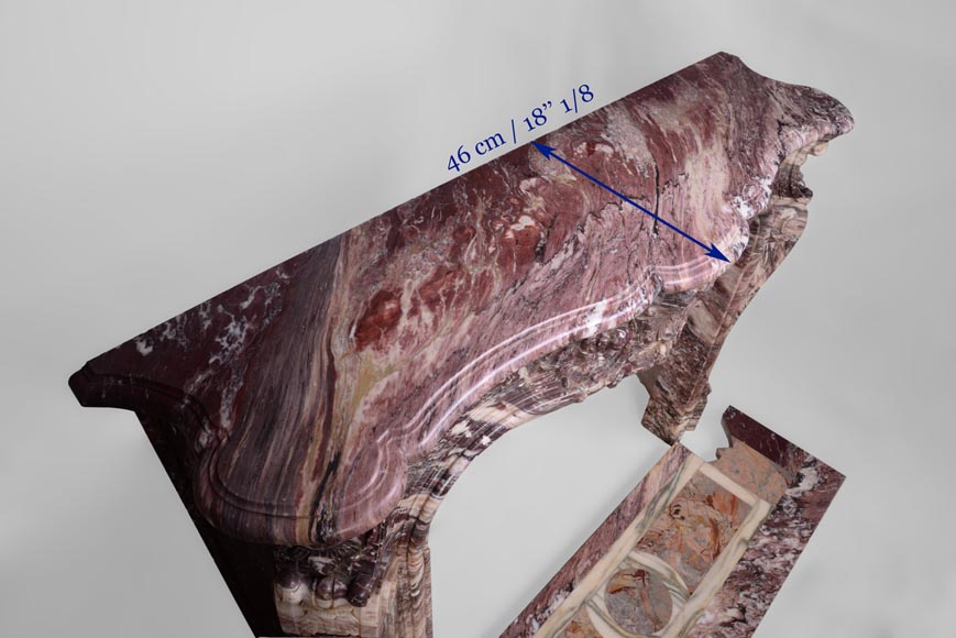 Exceptionnelle cheminée ancienne de style Louis XV en marbre Fleur de Pêcher à la large palmette Exceptionnelle cheminée ancienne de style Louis XV en marbre Fleur de Pêcher à la large palmette-13