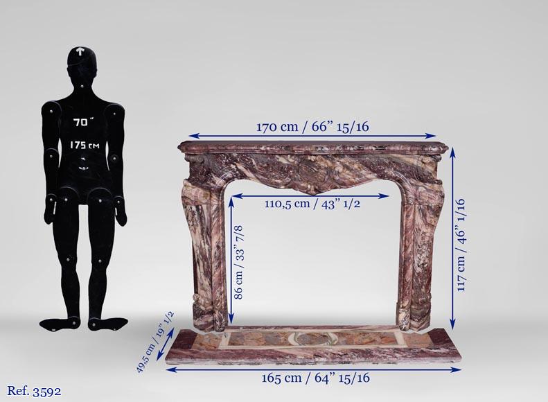 Exceptionnelle cheminée ancienne de style Louis XV en marbre Fleur de Pêcher à la large palmette Exceptionnelle cheminée ancienne de style Louis XV en marbre Fleur de Pêcher à la large palmette-14