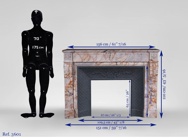 Belle cheminée ancienne de style Louis XVI à feuilles d'acanthe en marbre de Skyros Belle cheminée ancienne de style Louis XVI à feuilles d'acanthe en marbre de Skyros-10