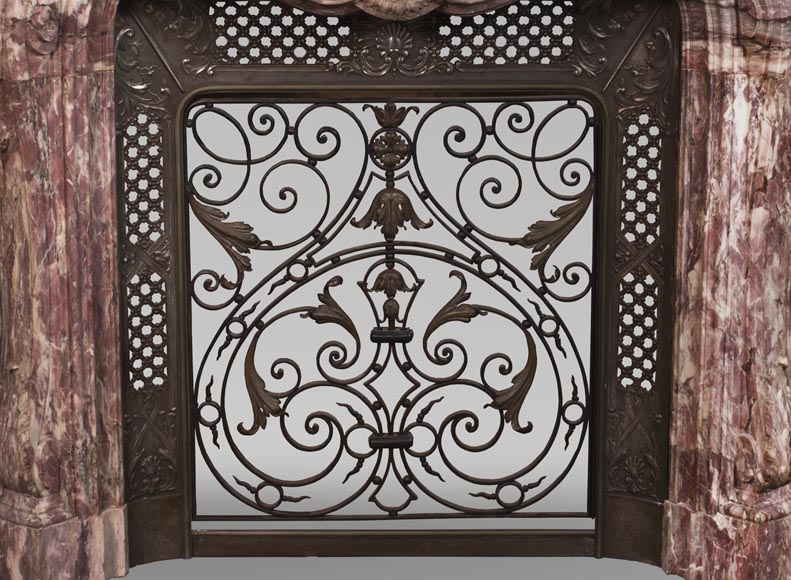 Très belle cheminée ancienne de style Louis XV en marbre Fleur de Pêcher richement sculptée Très belle cheminée ancienne de style Louis XV en marbre Fleur de Pêcher richement sculptée-13