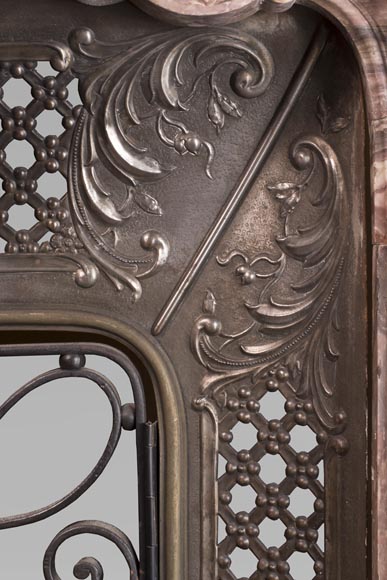 Très belle cheminée ancienne de style Louis XV en marbre Fleur de Pêcher richement sculptée Très belle cheminée ancienne de style Louis XV en marbre Fleur de Pêcher richement sculptée-14