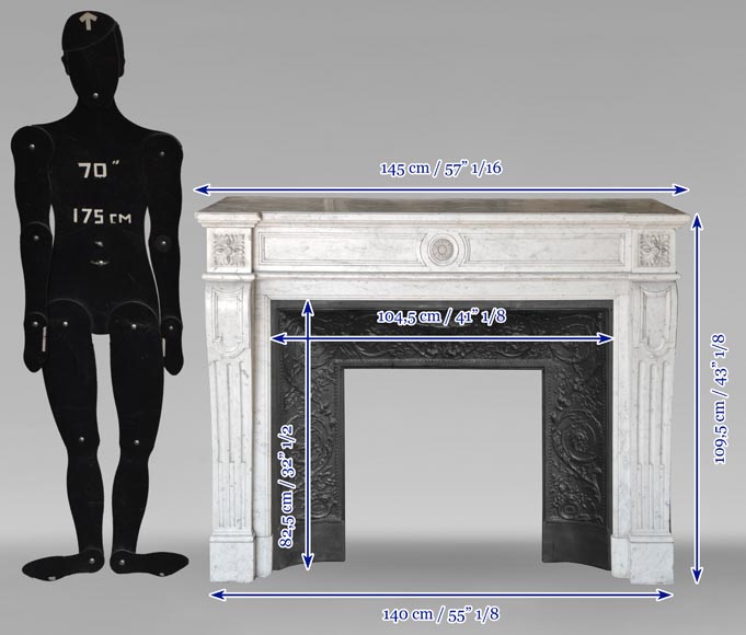 Cheminée de style Louis XVI à fleur de tournesol en marbre de Carrare Cheminée de style Louis XVI à fleur de tournesol en marbre de Carrare-9