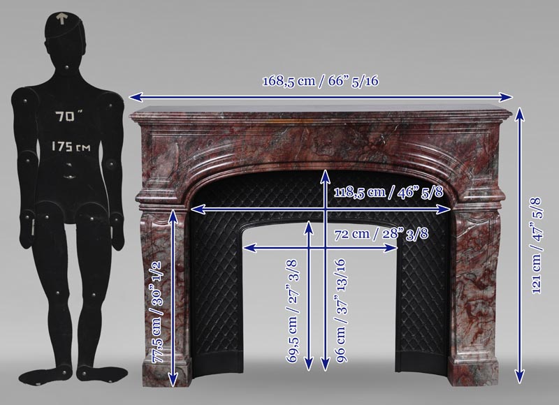 Cheminée de style Régence en marbre rouge veiné Cheminée de style Régence en marbre rouge veiné-11