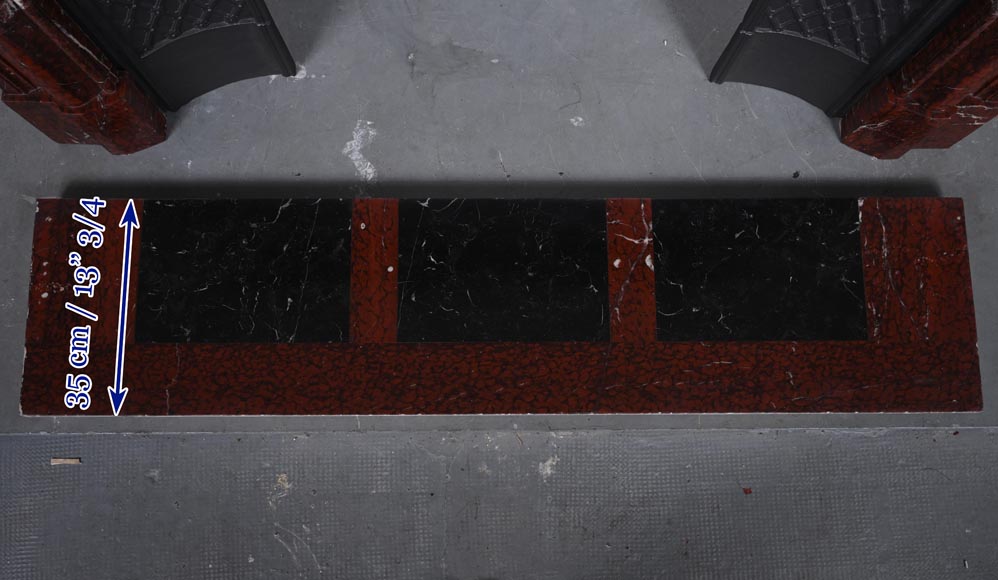 Cheminée de style Louis XIV à boudin sculptée en marbre Griotte Cheminée de style Louis XIV à boudin sculptée en marbre Griotte-8