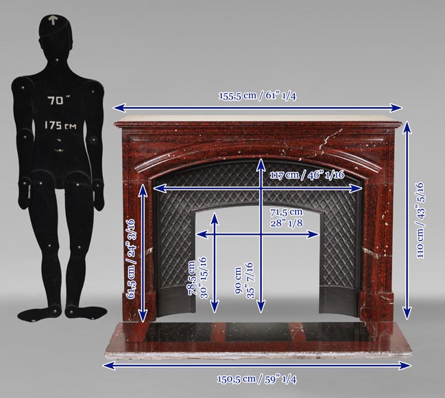 Cheminée de style Louis XIV à boudin sculptée en marbre Griotte Cheminée de style Louis XIV à boudin sculptée en marbre Griotte-10