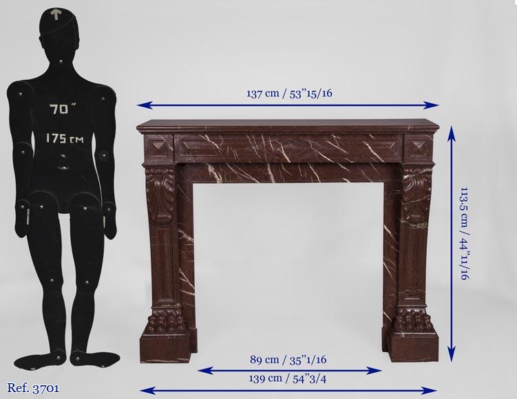 Cheminée ancienne de style Napoléon III en marbre Rouge Griotte aux pattes et feuilles d’acanthe Cheminée ancienne de style Napoléon III en marbre Rouge Griotte aux pattes et feuilles d’acanthe-11