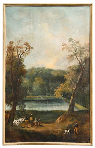 Boiserie en chêne peint avec dix tableaux de scènes de chasse d’A. Chaintieuil dans une demeure du centre de la France, 1827 Boiserie en chêne peint avec dix tableaux de scènes de chasse d’A. Chaintieuil dans une demeure du centre de la France, 1827-9